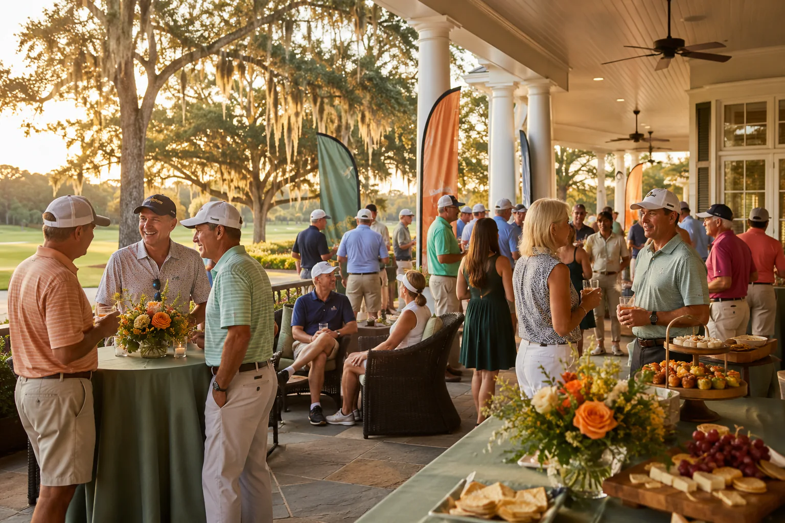 Players and sponsors gathering at the clubhouse reception after tournament play.